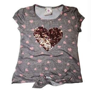 Girls Size 7 Pink N Grey Short Sleeve Shirt W Sequins Heart By Jenna & Jessie